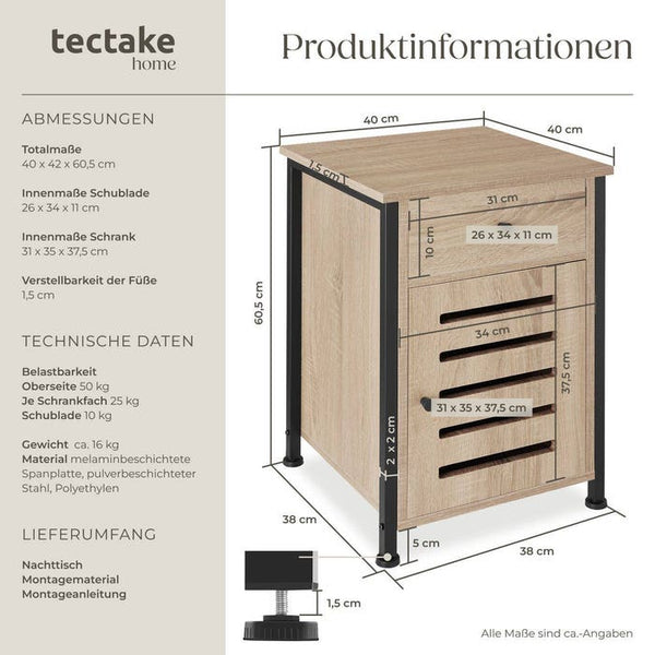 Nachttisch Waterford Industrial Holz hell, Eiche Sonoma