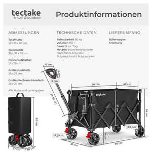 Bollerwagen RollRider faltbar mit Teleskopgriff 150 L schwarz