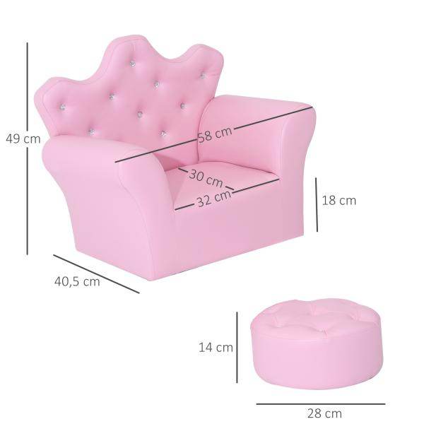 Kindersessel Kindersofa Mädchen Softsofa Kristallknöpfen Hocker Rosa