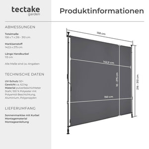 Klemmmarkise Taija dunkelgrau 150 x 310 cm