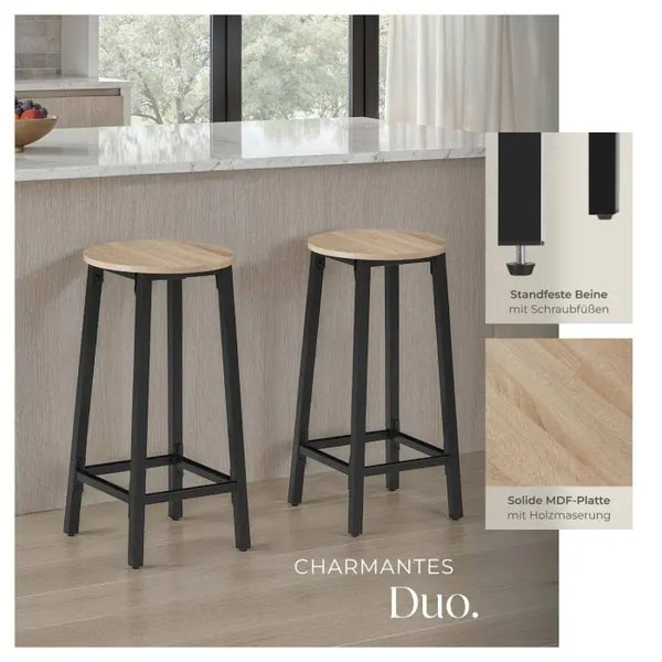 Barhocker Corby 2er Set Industrial Holz hell, Eiche Sonoma
