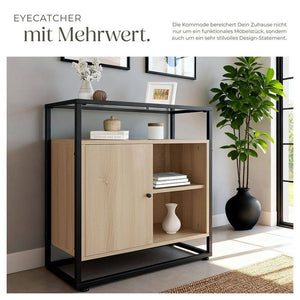 Kommode Conventry 70x38x80,5cm Industrial Holz hell, Eiche Sonoma