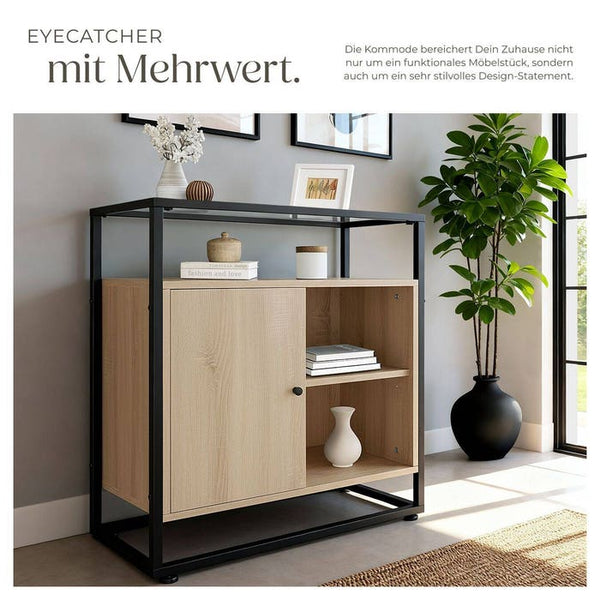 Kommode Conventry 70x38x80,5cm Industrial Holz hell, Eiche Sonoma