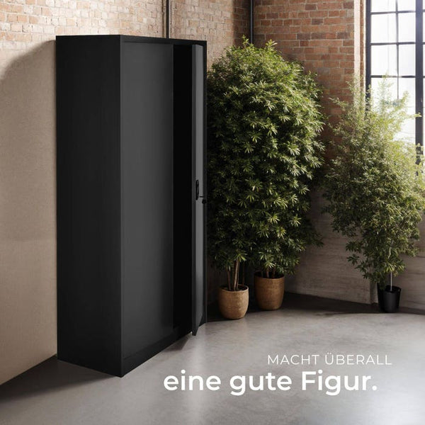 Spind mit 6 Fächern und Kleiderstange schwarz/schwarz