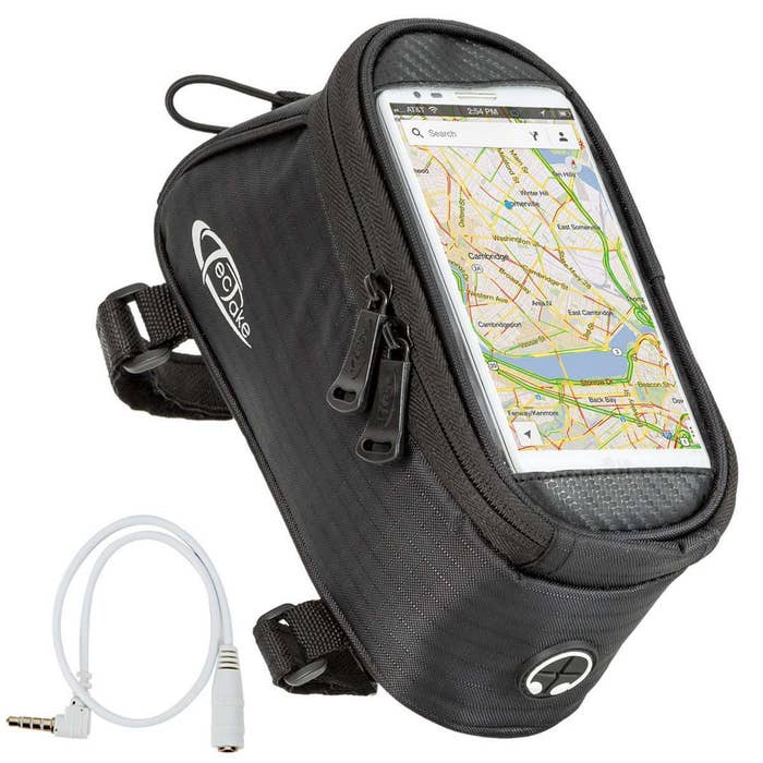 Borsa da bicicletta con attacco al telaio per smartphone, nera, 20 x 9,5 x 10 cm