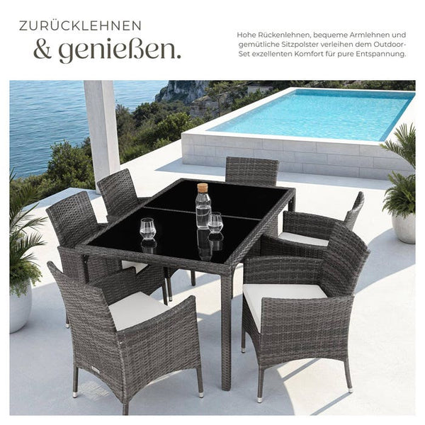Rattan Sitzgruppe 6+1 mit Schutzhülle grau/weiss