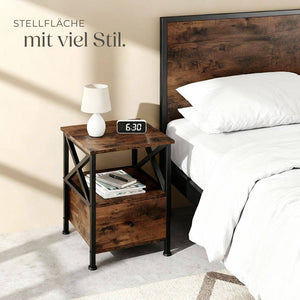 Nachttisch Falkirk Industrial Holz dunkel, rustikal