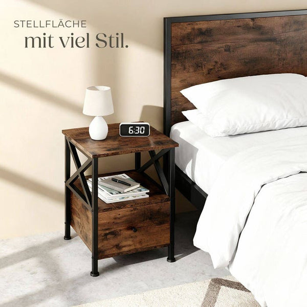 Nachttisch Falkirk Industrial Holz dunkel, rustikal