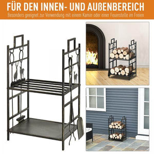 Kaminholzständer Kaminbesteck Brennholzregal Feuerholzablage Kaminwerkzeug Eisen Gold