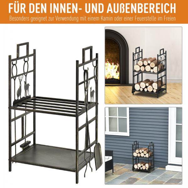 Kaminholzständer Kaminbesteck Brennholzregal Feuerholzablage Kaminwerkzeug Eisen Gold