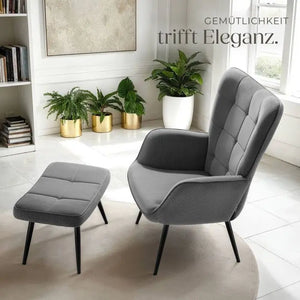 Sessel Hygge mit Hocker Feincord anthrazit/schwarz