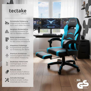 Racing office chair Comodo with footrest, black/azure