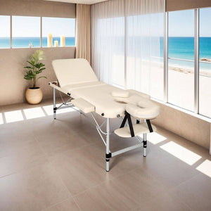 3 Zonen Massageliege mit 5cm Polsterung und Aluminiumgestell beige