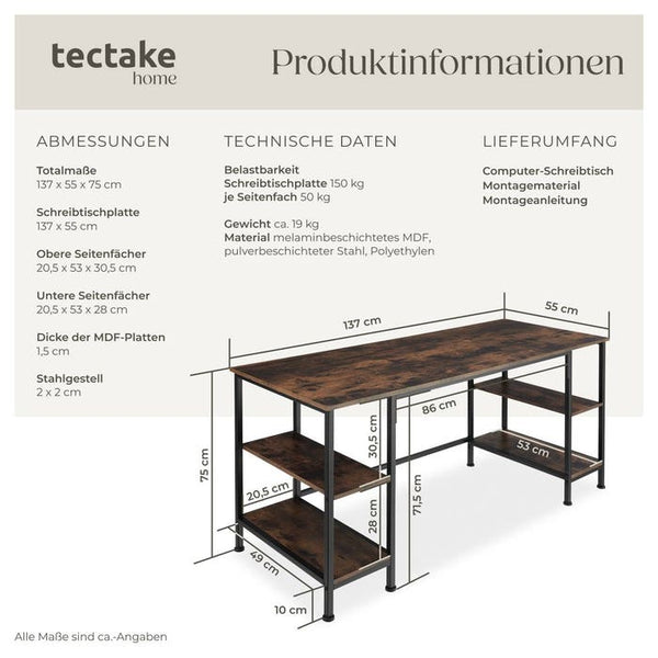 Computer-Schreibtisch Stoke Industrial Holz dunkel, rustikal