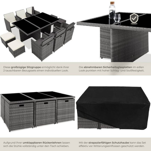 Aluminium Rattan Sitzgruppe New York 6+4+1, grau