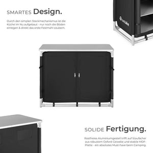 Campingschrank Deluxe mit Aluminiumgestell und 6 Fächern schwarz