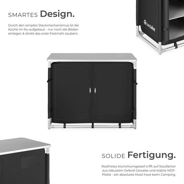 Campingschrank Deluxe mit Aluminiumgestell und 6 Fächern schwarz