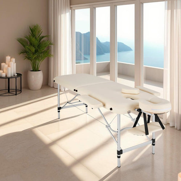 Lettino da massaggio a 2 zone con imbottitura, beige