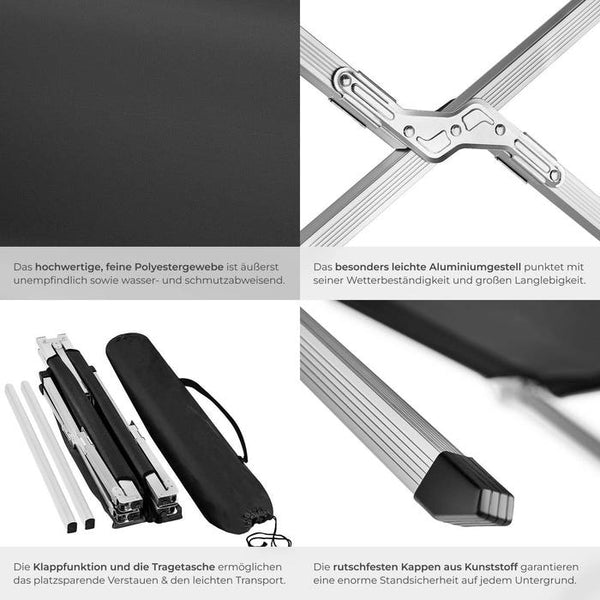 Lit de camp en aluminium, noir