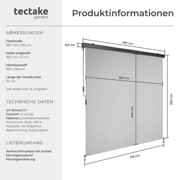 Senkrechtmarkise Eloise hellgrau 180 x 250 cm