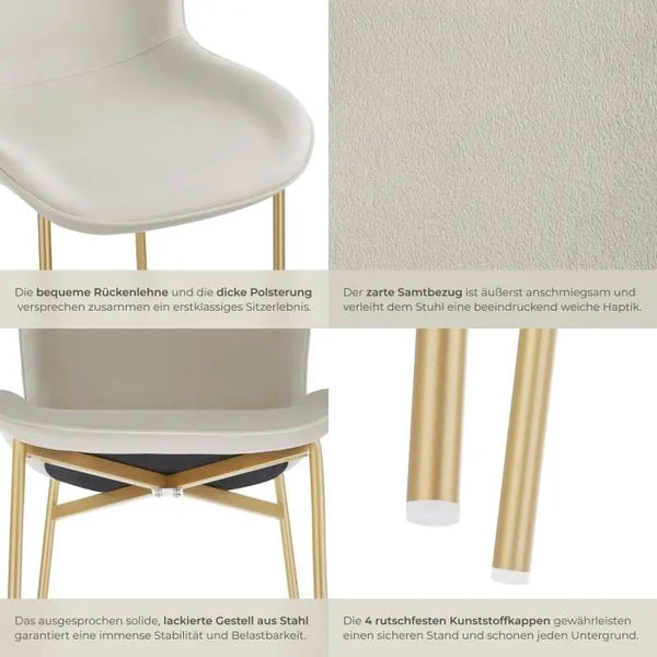 Polsterstuhl Tessa Samtoptik beige/gold 6er Set