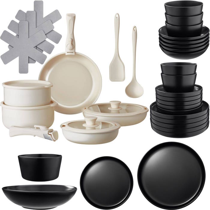Küchenstarterset Una/Genua schwarz/weiss 40-tlg.