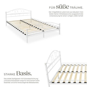 Metallbett mit Lattenrost im romantischen Design weiss/weiss 200 x 140 cm