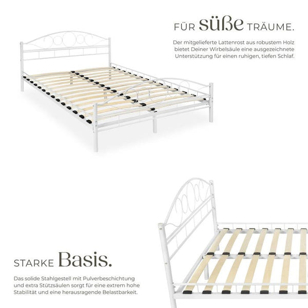 Metallbett mit Lattenrost im romantischen Design weiss/weiss 200 x 140 cm