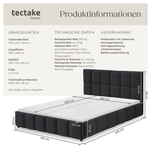 Bettset Polsterbett mit Matratze Samtoptik schwarz 180 x 200 cm