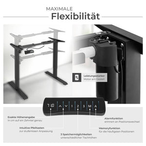 Struttura della scrivania regolabile elettricamente in altezza con funzione memory. Nero.