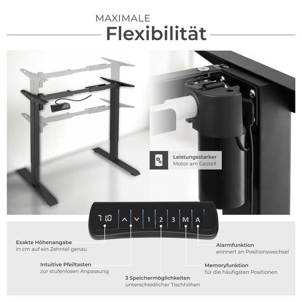 Struttura della scrivania regolabile elettricamente in altezza con funzione memory. Nero.