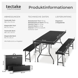 Campingtischgarnitur klappbar schwarz-Rattanoptik