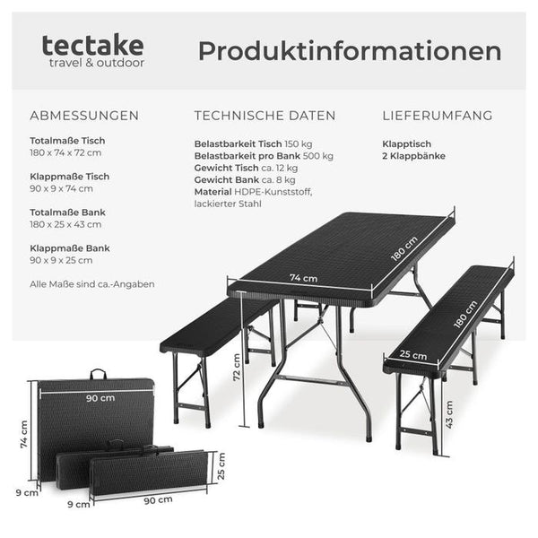 Campingtischgarnitur klappbar schwarz-Rattanoptik