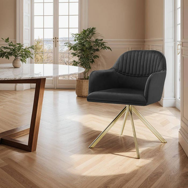 Samt-Drehstuhl Lona schwarz/gold pro Stück