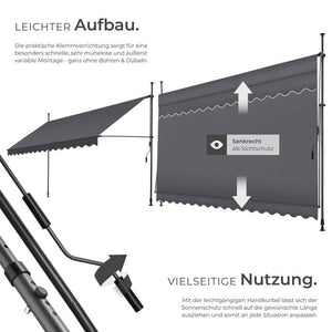 Klemmmarkise schwarz/grau 400 x 180 cm