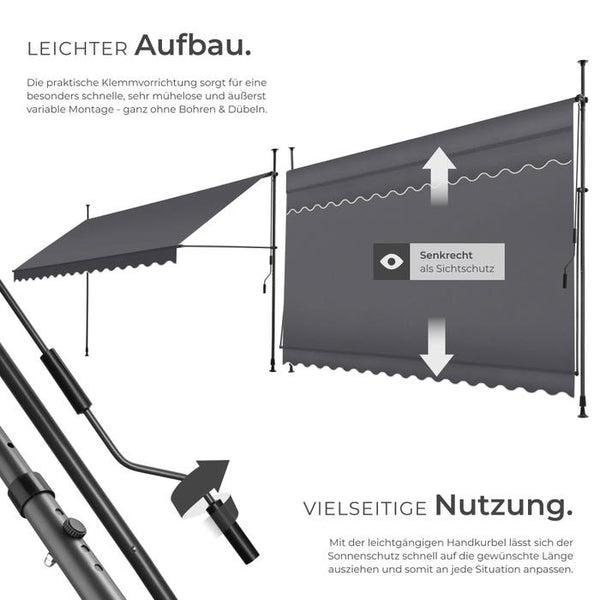 Klemmmarkise schwarz/grau 400 x 180 cm