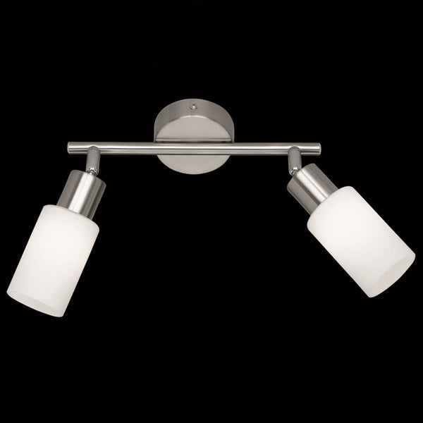 2er Deckenspot Deckenlampe nickel matt, Glas opal matt