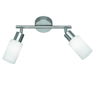 2er Deckenspot Deckenlampe nickel matt, Glas opal matt