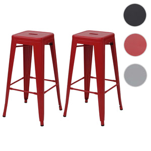 2er-Set Barhocker JAM-A73 Metall Industriedesign stapelbar rot