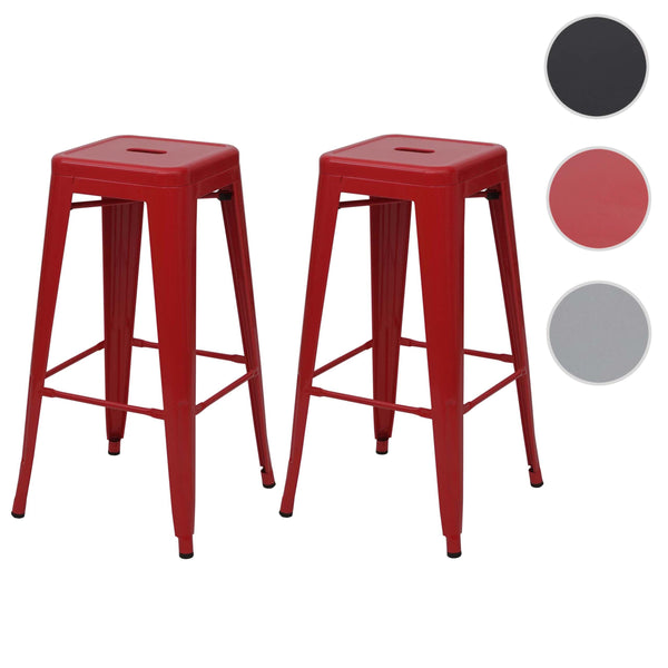 2er-Set Barhocker JAM-A73 Metall Industriedesign stapelbar rot