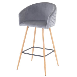2er-Set Barhocker JAM-D72 Küchenhocker Holzoptik Samt grau