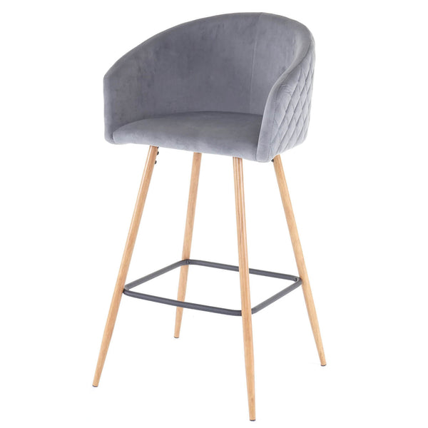 2er-Set Barhocker JAM-D72 Küchenhocker Holzoptik Samt grau