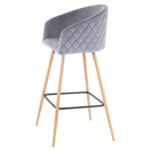 2er-Set Barhocker JAM-D72 Küchenhocker Holzoptik Samt grau