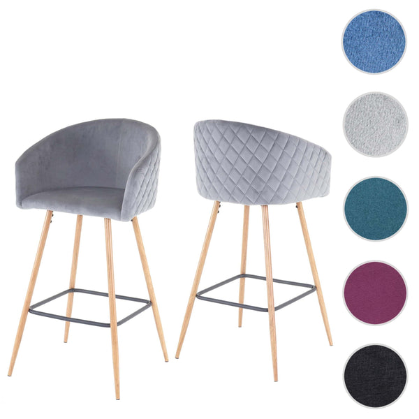 2er-Set Barhocker JAM-D72 Küchenhocker Holzoptik Samt grau