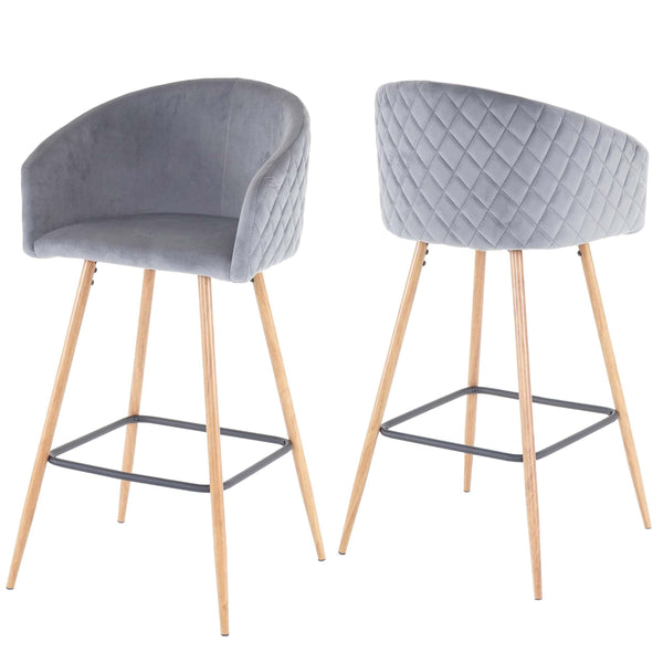 2er-Set Barhocker JAM-D72 Küchenhocker Holzoptik Samt grau