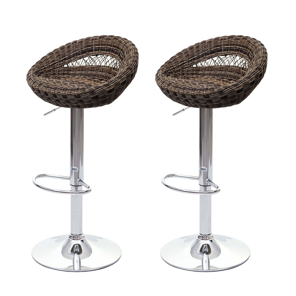 2er-Set Barhocker JAM-G26 Drehhocker In-/Outdoor Poly-Rattan chrom