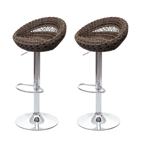 2er-Set Barhocker JAM-G26 Drehhocker In-/Outdoor Poly-Rattan chrom