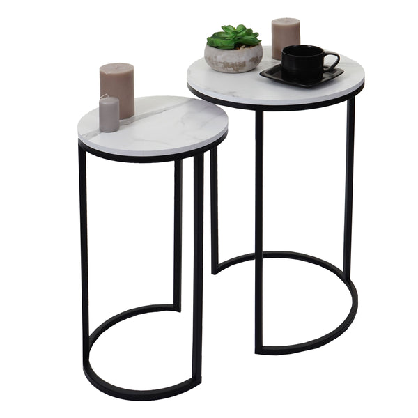 2er-Set Beistelltisch JAM-K46 Marmor-Optik FSC weiss-schwarz
