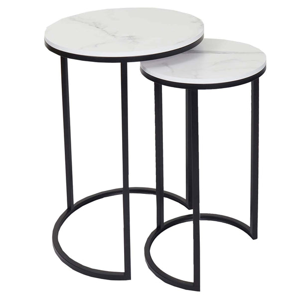 2er-Set Beistelltisch JAM-K46 Marmor-Optik FSC weiss-schwarz