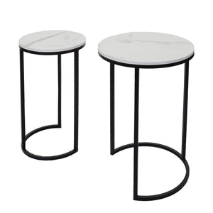 2er-Set Beistelltisch JAM-K46 Marmor-Optik FSC weiss-schwarz
